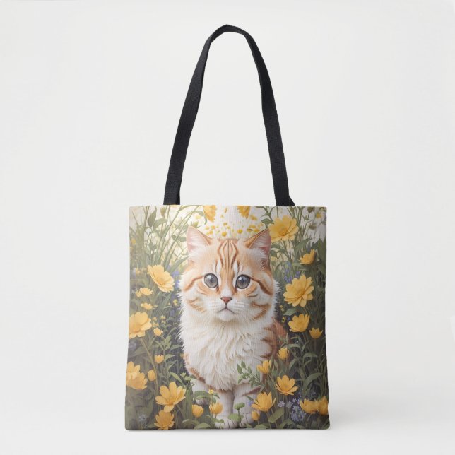 Niedliche Munchkin-Kat- und Buttercup-Blume Tasche (Vorderseite)