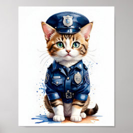 Niedliche Muschelkatze in Police Uniform Art Poster