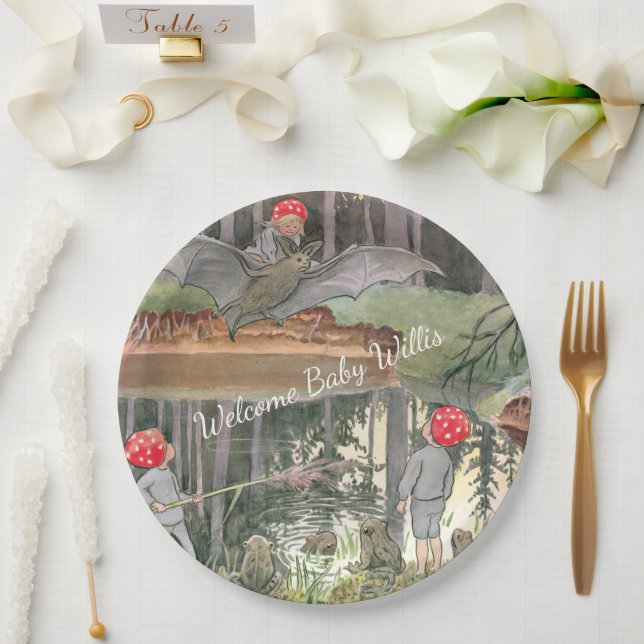 Niedliche Mushroom Woodland Frog Kinderdusche Pappteller (Hochzeit)