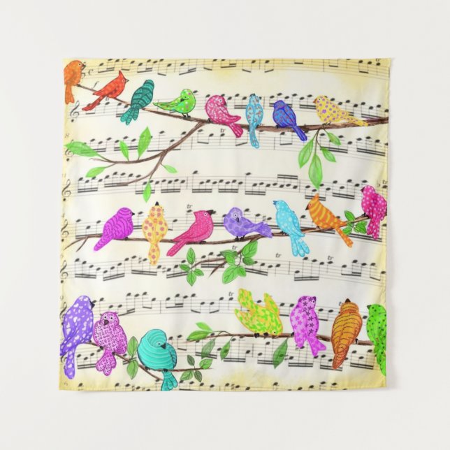 Niedliche Musical Birds Symphony - Happy Song Wandteppich (Vorderseite)