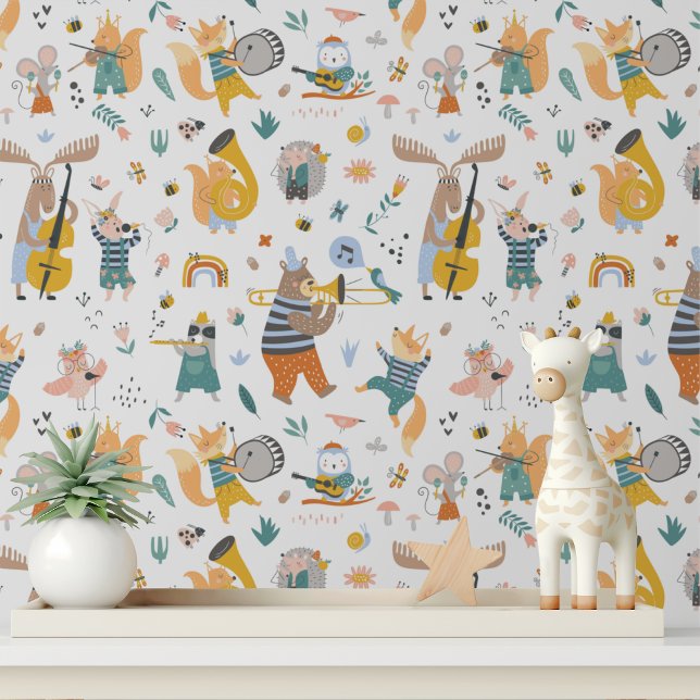 Niedliche Musical Woodland Tiere Modernes Kindermu Tapete (Von Creator hochgeladen)