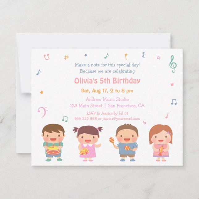 Niedliche Musik Kindergeburtstag Party Einladungen (Vorderseite)