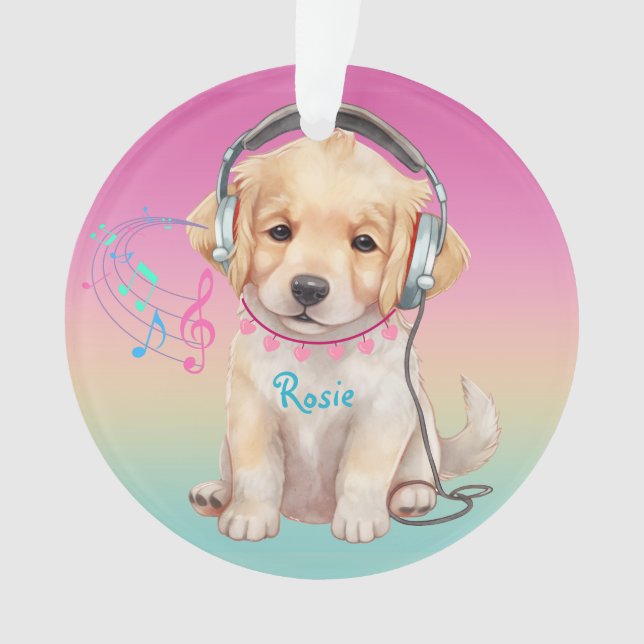 Niedliche Musik Lounge Golden Retriever Personalis Ornament (Vorderseite)