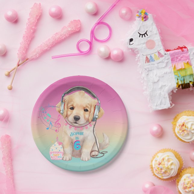 Niedliche Musik Lounge Golden Retriever Personalis Pappteller (Party)