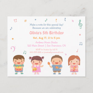 Niedliche Musik-Themed Kindergeburtstag-Party Einladung