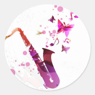 Niedliche Musik und Schmetterlinge des Saxophone Runder Aufkleber