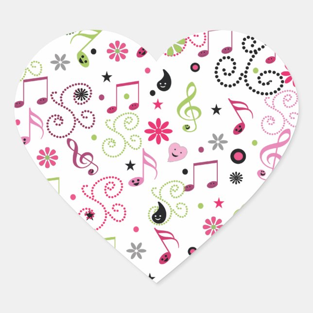 Niedliche Musiknoten Blume Herz-Aufkleber (Vorderseite)