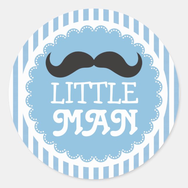 Niedliche Mustache Kleine Babydusche Blaue Streife Runder Aufkleber (Vorderseite)