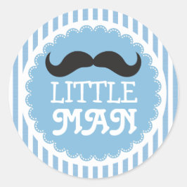 Niedliche Mustache Kleine Babydusche Blaue Streife Runder Aufkleber