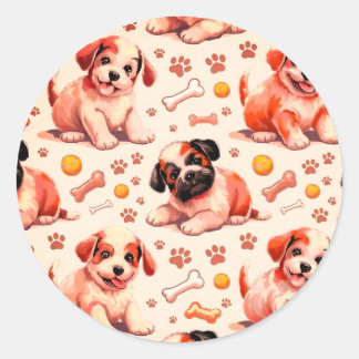Niedliche Muster-Puppy-Sticker Runder Aufkleber