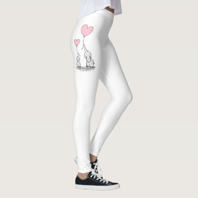 Niedliche Mutter und Baby Elefanten mit Herzblasen Leggings (Rechts)