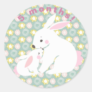 Niedliche Mütter- und Babybunny-Meilenstein-Stick Runder Aufkleber