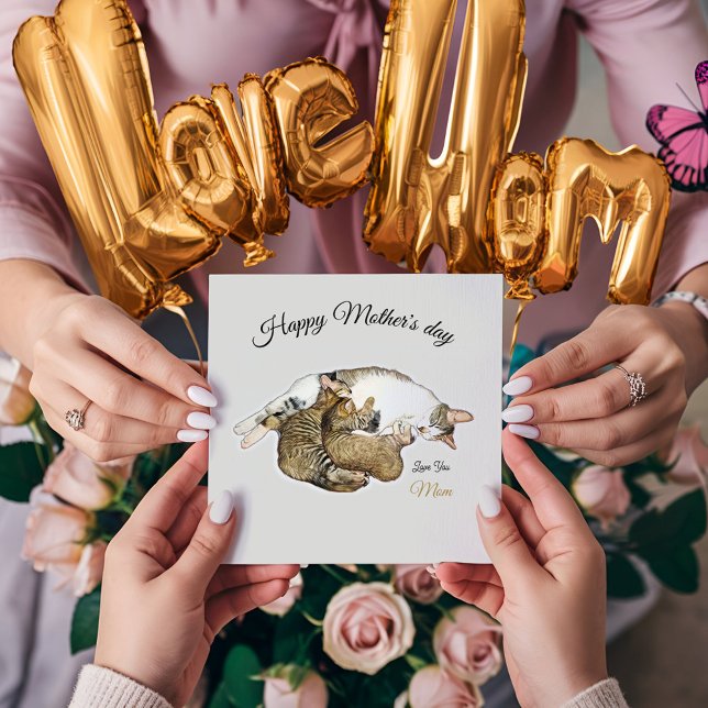 Niedliche Mutterkatze und Kätzchen Karte (Cute Mother cat and kittens custom Holiday card. This Modern and Meaningful custom card full of love)