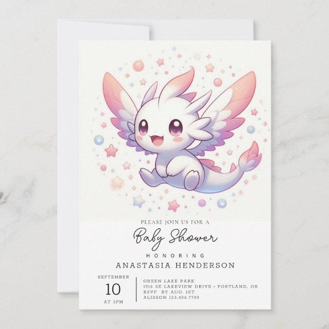 Niedliche Mythische Dragon Baby-Dusche Einladung (Vorderseite)