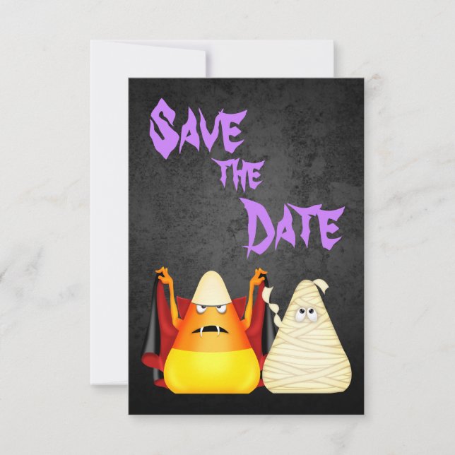 Niedliche n Spooky Candy Corn Couple Halloween Hoc Save The Date (Vorderseite)