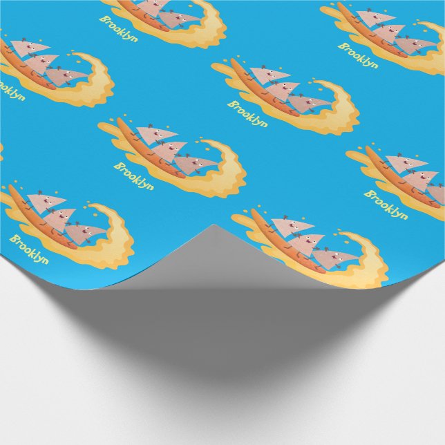 Niedliche nachos-Maischips beim Surfen Cartoon Geschenkpapier (Ecke)