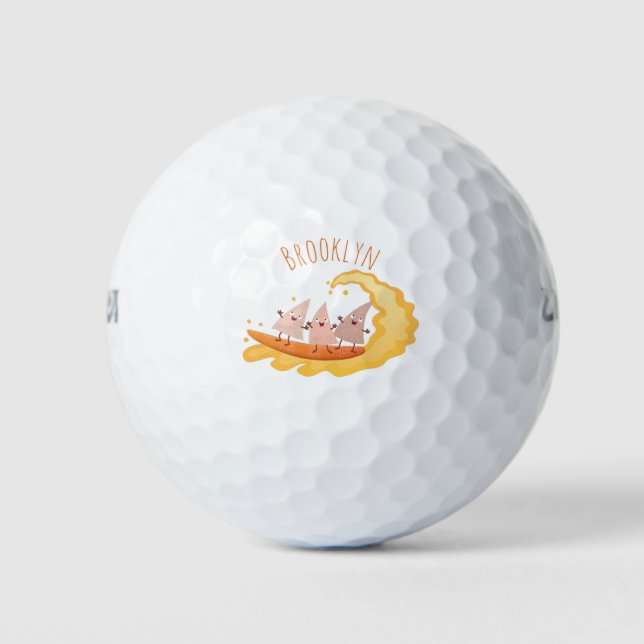 Niedliche nachos-Maischips beim Surfen Cartoon Golfball (Vorderseite)