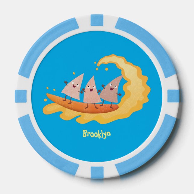 Niedliche nachos-Maischips beim Surfen Cartoon Pokerchips (Vorderseite)