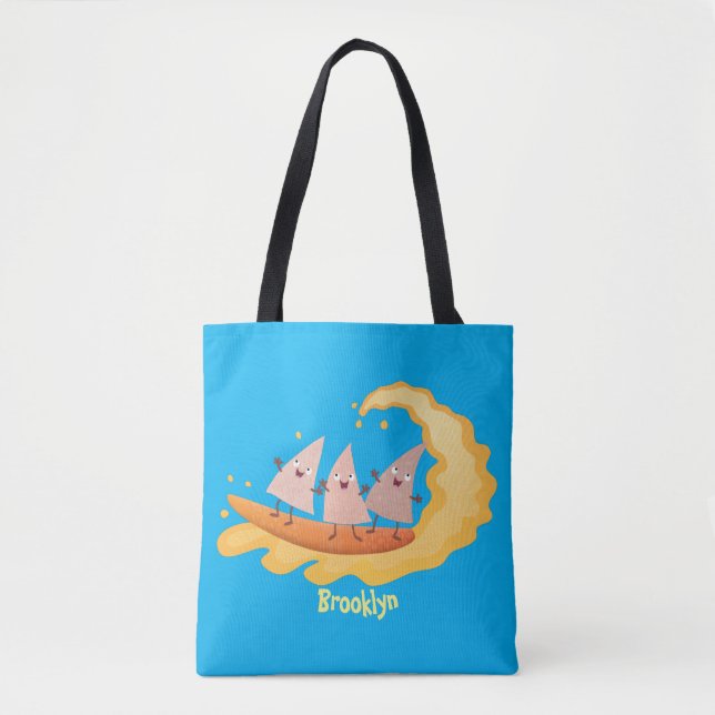 Niedliche nachos-Maischips beim Surfen Cartoon Tasche (Vorderseite)