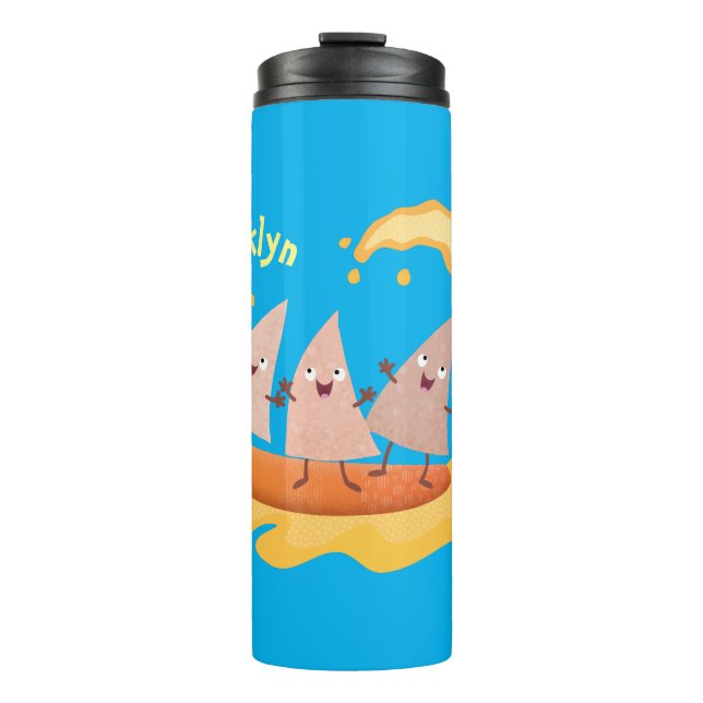 Niedliche nachos-Maischips beim Surfen Cartoon Thermosbecher (Vorderseite)