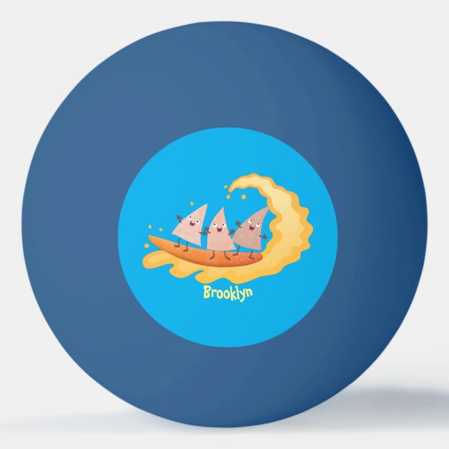 Niedliche nachos-Maischips beim Surfen Cartoon Tischtennisball (Vorderseite)