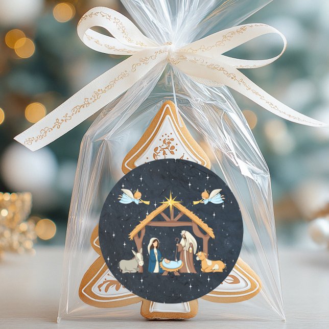 Niedliche Nacht, als Christus Geboren war Runder Aufkleber (Nativity Christmas Sticker)