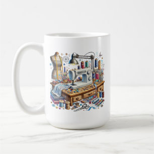 Niedliche Nähliebhaber fügen Monogramm hinzu Kaffeetasse