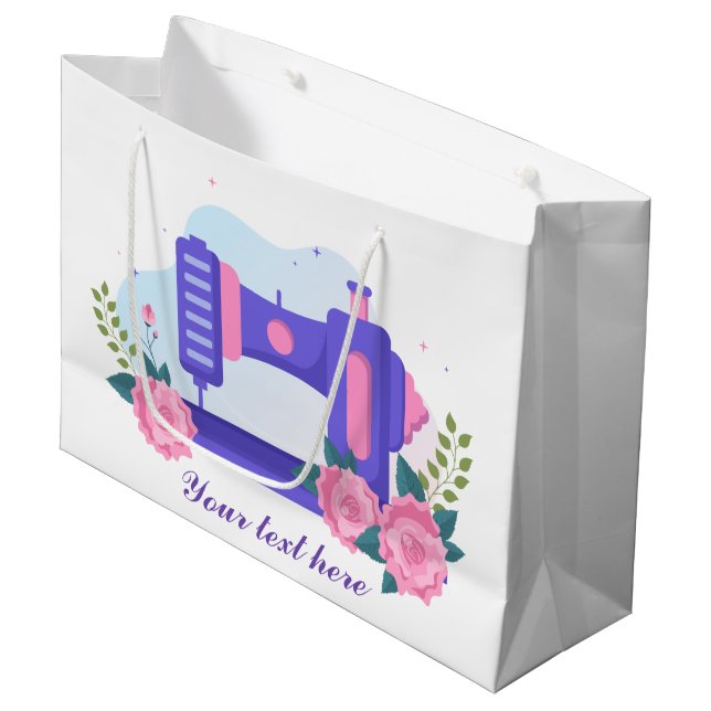 niedliche Nähliebhaber fügen Text hinzu Große Geschenktüte (Vorderseite Schrägansicht)