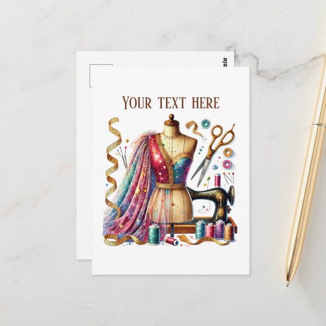 Niedliche Nähliebhaber fügen Text hinzu Postkarte (Vorderseite/Rückseite Beispiel)