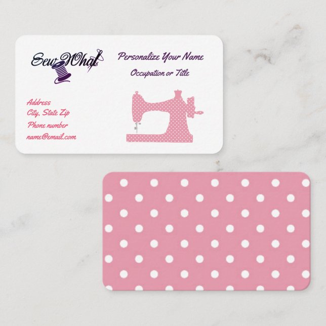 Niedliche Nähmaschine Seamstress Pink Polka Dots Visitenkarte (Vorne/Hinten)
