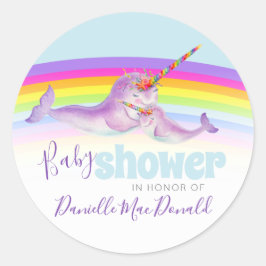 Niedliche Narwal Mutter und Baby Regenbogenbaby Du Runder Aufkleber