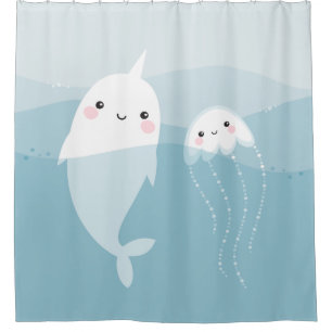 Niedliche Narwhal und Quallen Duschvorhang