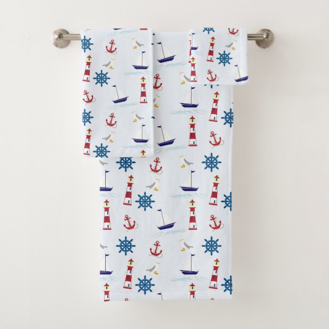 Niedliche Nautic Sailing Pattern Kids Badhandtuch Set (Insitu)