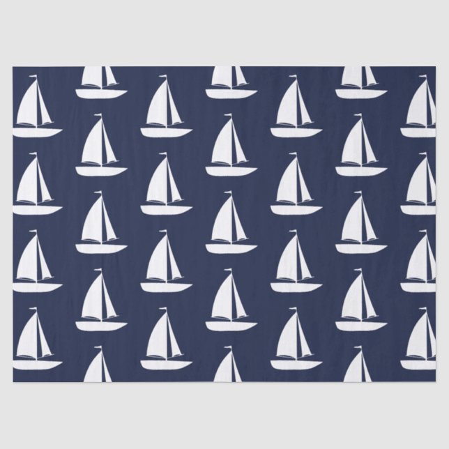 Niedliche Nautic White Sailboote Navy Blue Seidenpapier (Vorderseite)