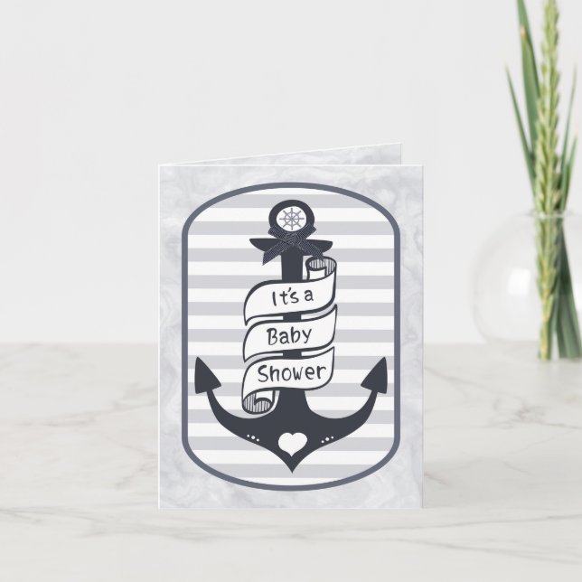 Niedliche Nautical Anchor Bow and Stripes Babydusc Einladung (Vorderseite)