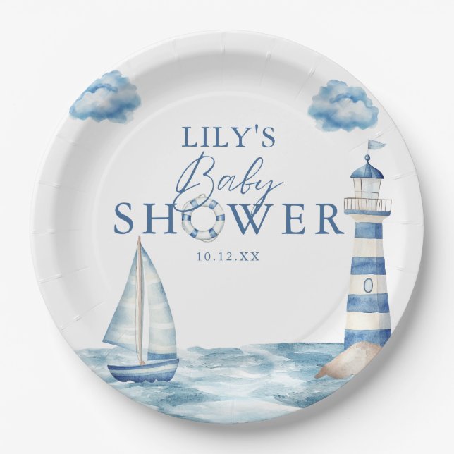 Niedliche Nautical Ocean Baby-Dusche Pappteller (Vorderseite)
