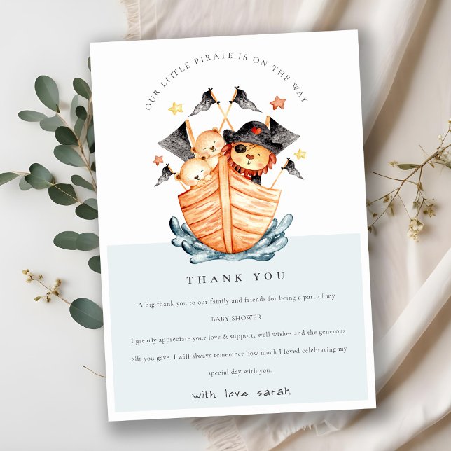 Niedliche Nautical Pirate Ship Lion Cub Babydusche Dankeskarte (Von Creator hochgeladen)
