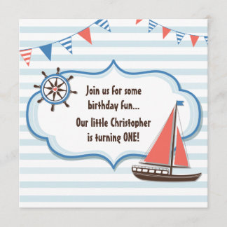 Niedliche Nautical Sailboat Boys Einladung zum 1. 