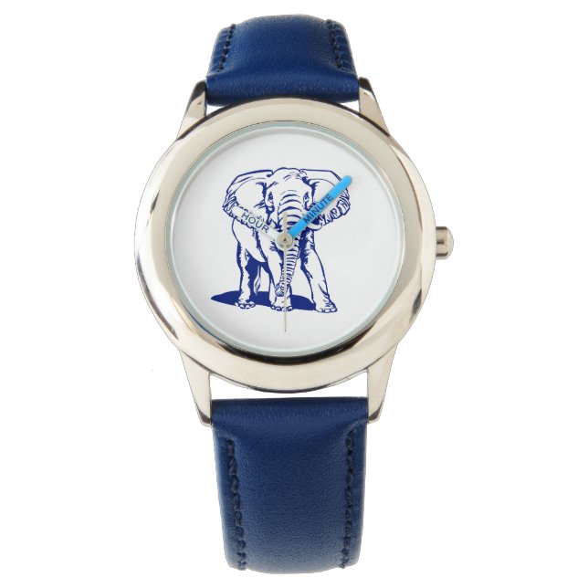 Niedliche Navy Blue Elephant Line Zeichnend Armbanduhr (Vorderseite)