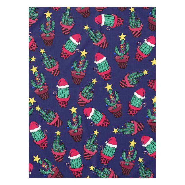 Niedliche Navy dekorierte Kakteen Tree Weihnachtsl Tischdecke (Vorderseite)