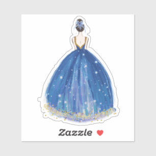 Niedliche Navy/Gold Princess Dress Cut Vinyl Stick Aufkleber
