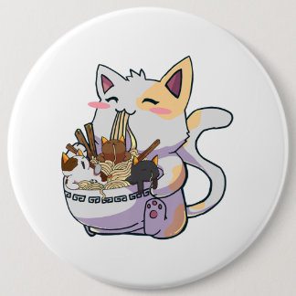 Niedliche Neko Katze mit Ramen Noodles Bowl Anime  Button