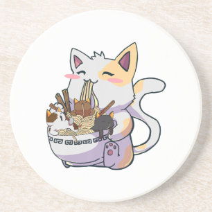 Niedliche Neko Katze mit Ramen Noodles Bowl Anime  Getränkeuntersetzer