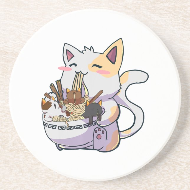 Niedliche Neko Katze mit Ramen Noodles Bowl Anime  Getränkeuntersetzer (Vorne)