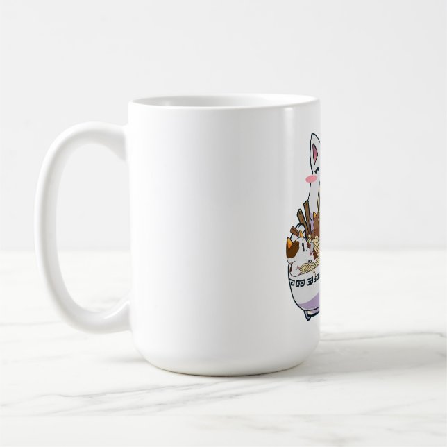 Niedliche Neko Katze mit Ramen Noodles Bowl Anime  Kaffeetasse (Links)