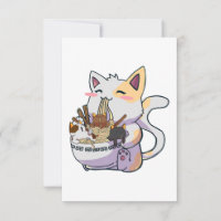 Niedliche Neko Katze mit Ramen Noodles Bowl Anime