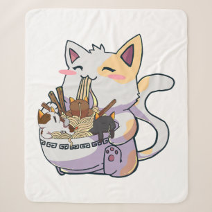 Niedliche Neko Katze mit Ramen Noodles Bowl Anime Sherpadecke