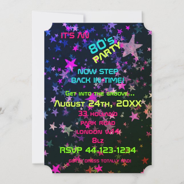Niedliche Neon 80's Theme Party lädt ein Einladung (Vorderseite)