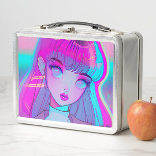Niedliche Neon Anime Girl Metal Lunch Box