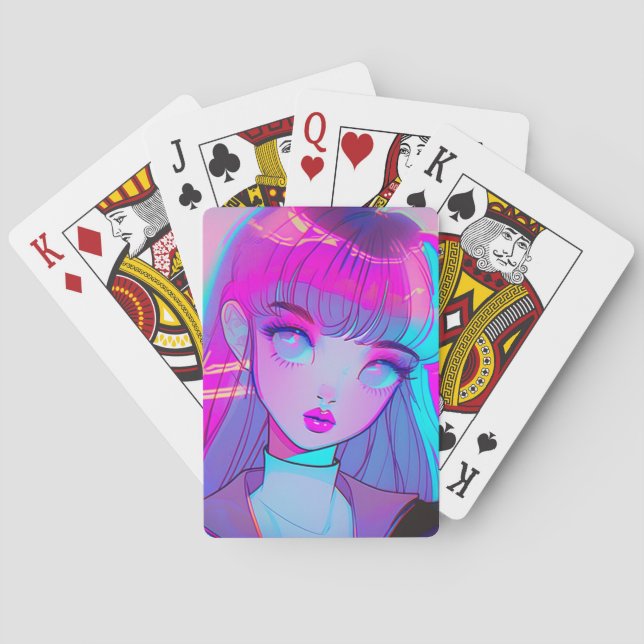 Niedliche Neon Anime Girl Spielkarten (Rückseite)